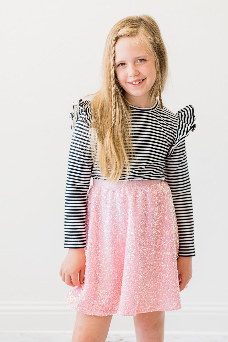 Bubblegum Pink Sequin Twirl Skort - Image 5