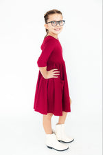Burgundy 3/4 Sleeve Pocket Twirl Dress - Image 3