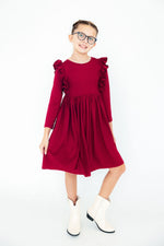 Burgundy L/S Ruffle Twirl Dress - Image 2