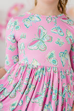 Butterfly Garden 3/4 Sleeve Pocket Twirl Dress - Image 2