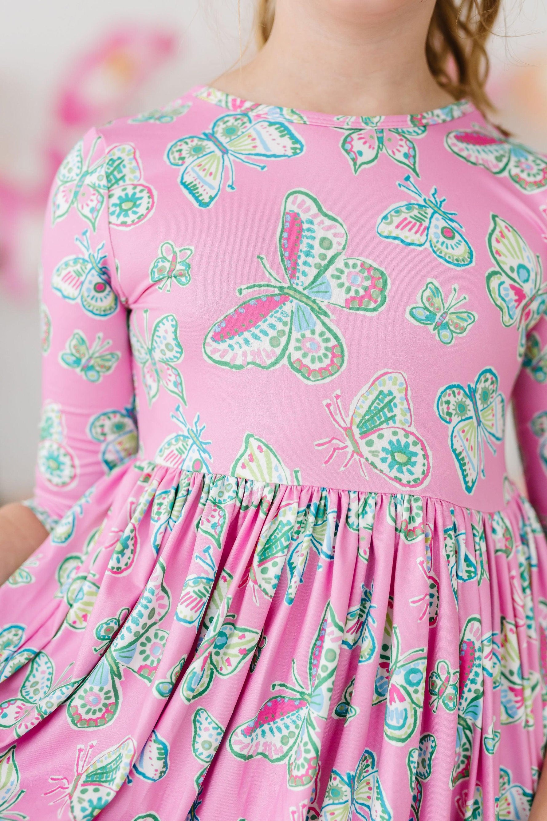 Butterfly Garden 3/4 Sleeve Pocket Twirl Dress - Image 2