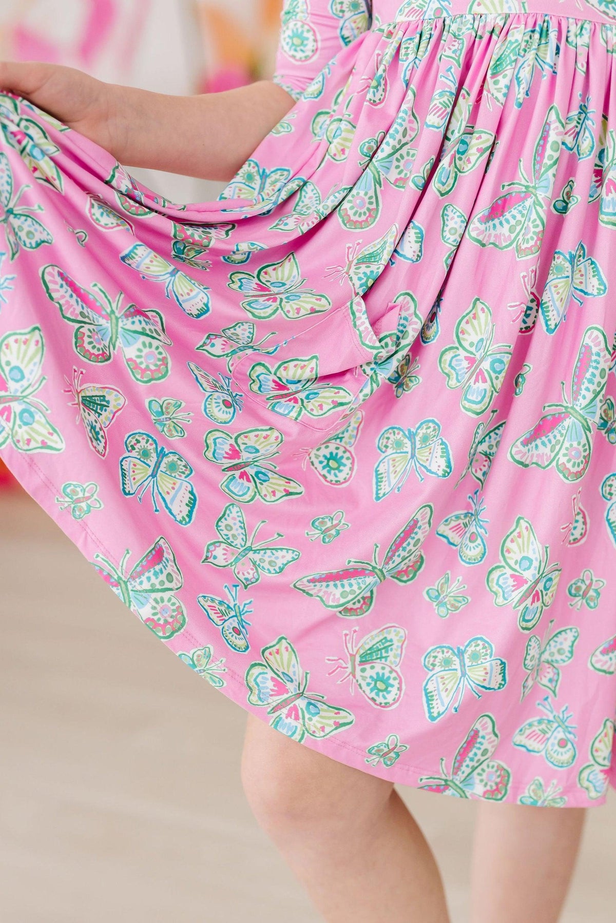 Butterfly Garden 3/4 Sleeve Pocket Twirl Dress - Image 3