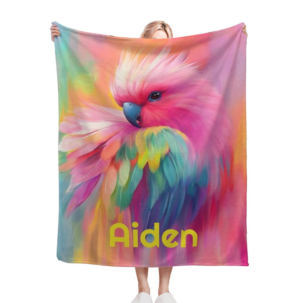 Personalized Rainbow Parrot Blanket with Name | Vibrant Bird Lover Gift | Custom Parrot Owner Gift