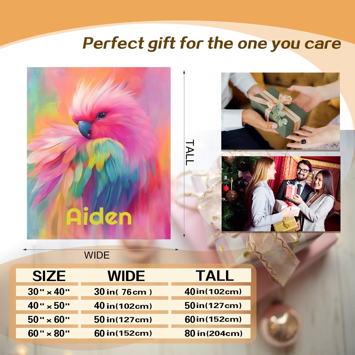 Personalized Rainbow Parrot Blanket with Name | Vibrant Bird Lover Gift | Custom Parrot Owner Gift