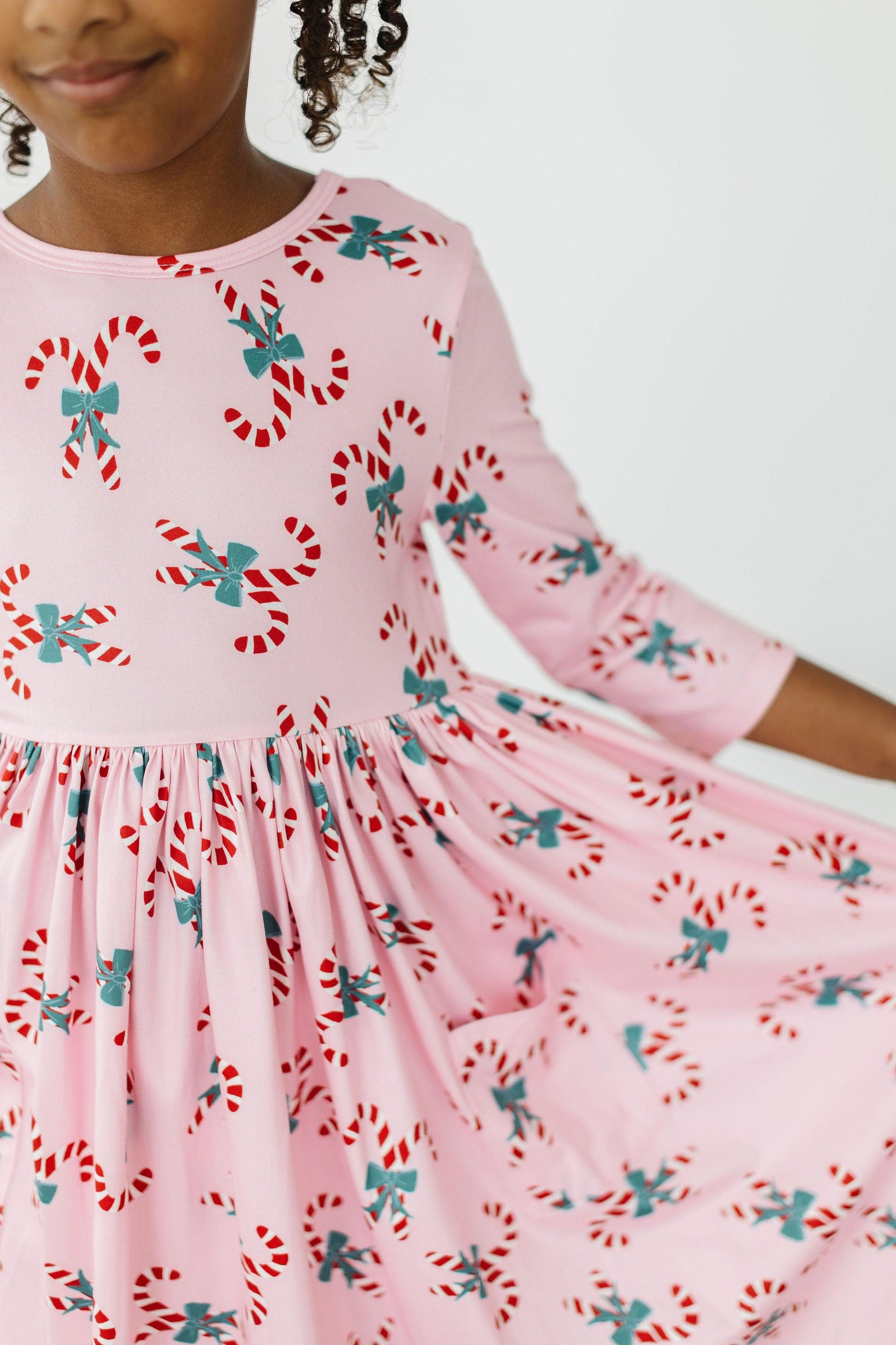 Candy Cane Cutie 3/4 Sleeve Pocket Twirl Dress - Image 5
