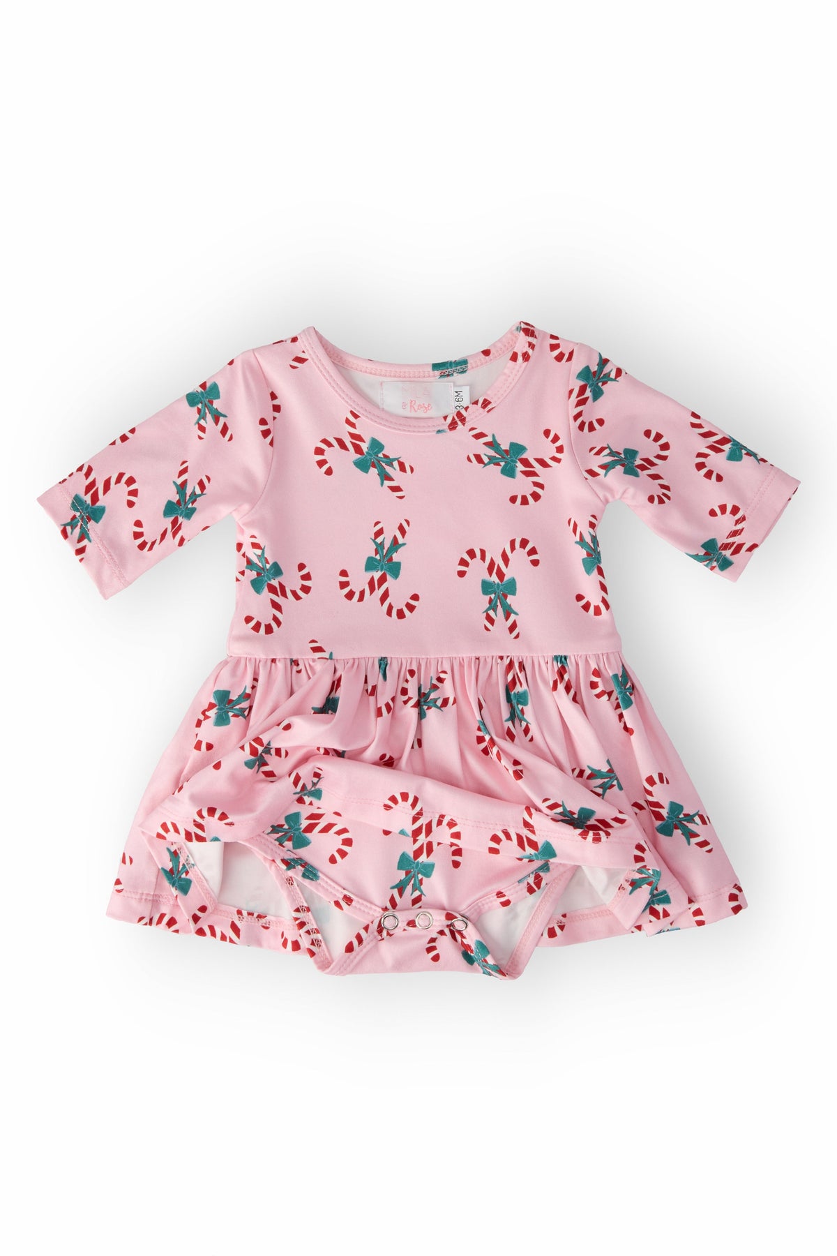 Candy Cane Cutie 3/4 Sleeve Twirl Bodysuit - Image 3