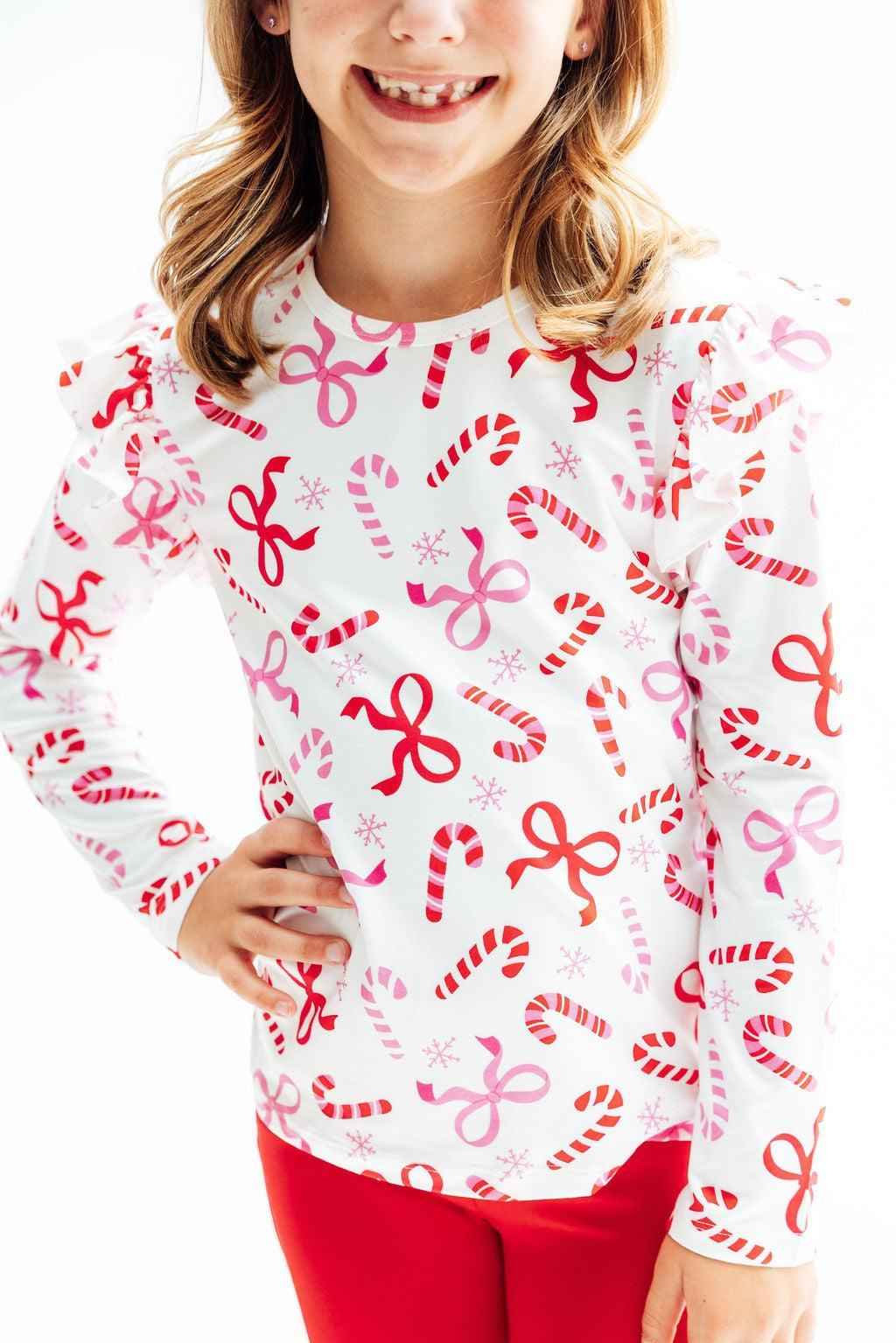 Candy Cane Lane Long Sleeve Ruffle Tee by Mila & Rose - alternate view 3