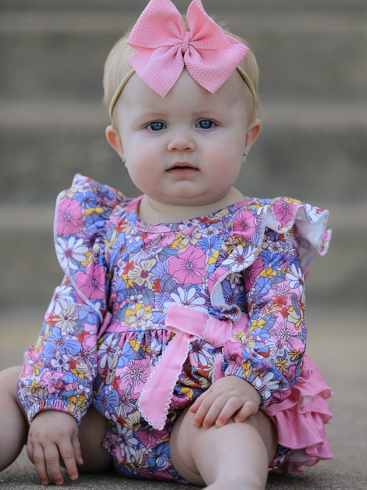 Rylee Faith Designs - Fall Vintage Floral Print Girls Long Sleeve Romper - alternate view 2