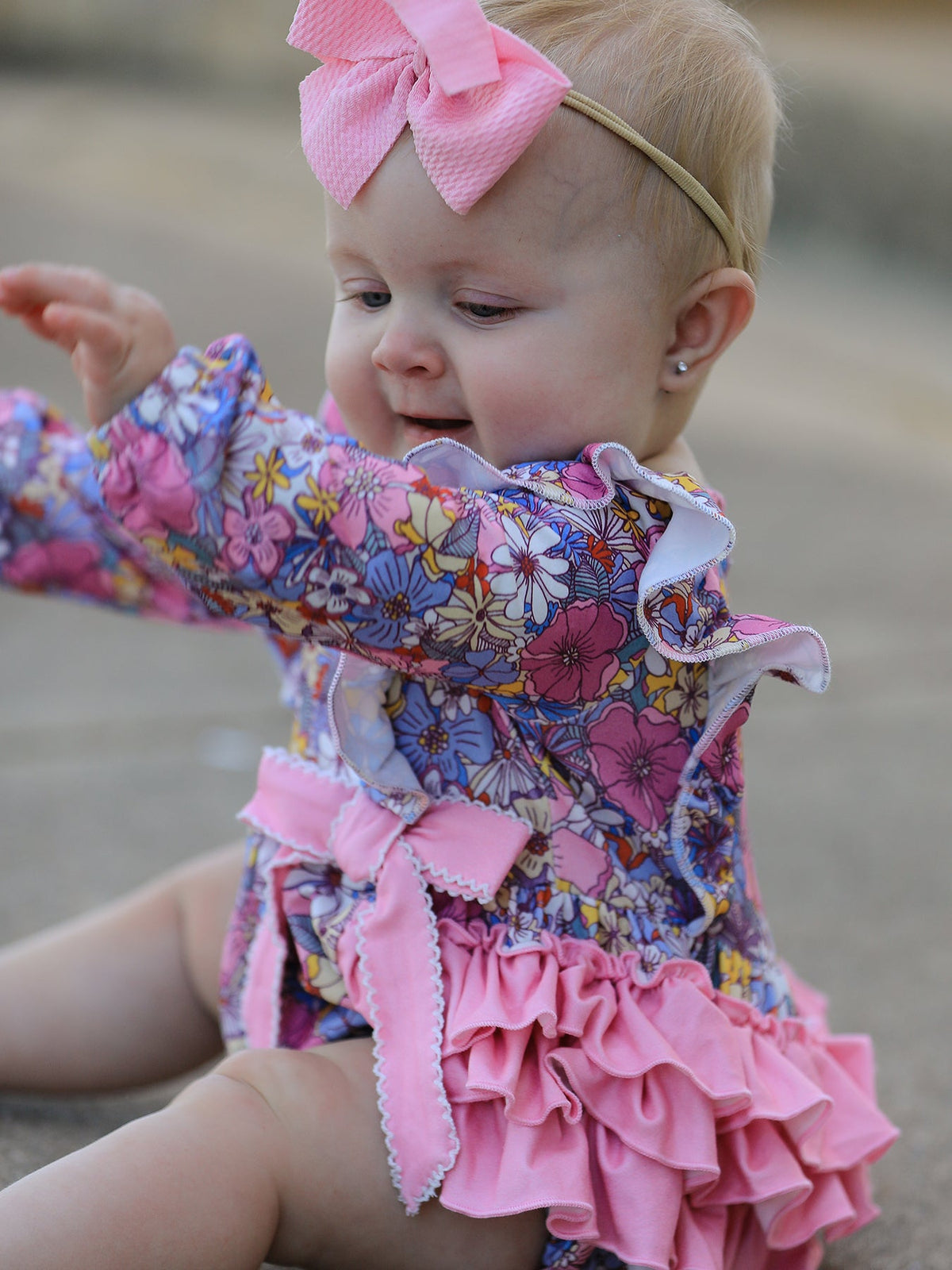 Rylee Faith Designs - Fall Vintage Floral Print Girls Long Sleeve Romper - alternate view 4