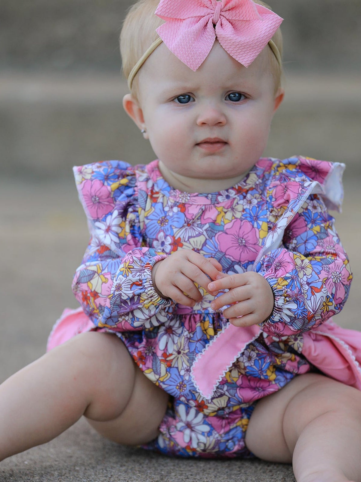 Rylee Faith Designs - Fall Vintage Floral Print Girls Long Sleeve Romper