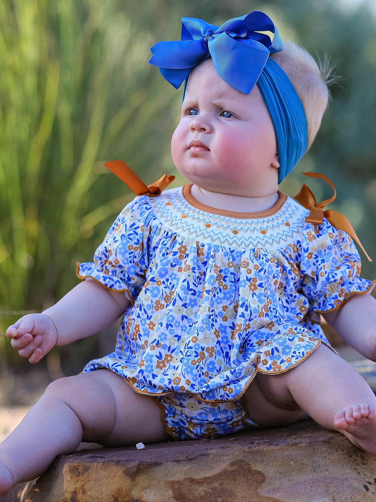 Rylee Faith Designs - Fall Floral Smocked Girls Bloomer Set