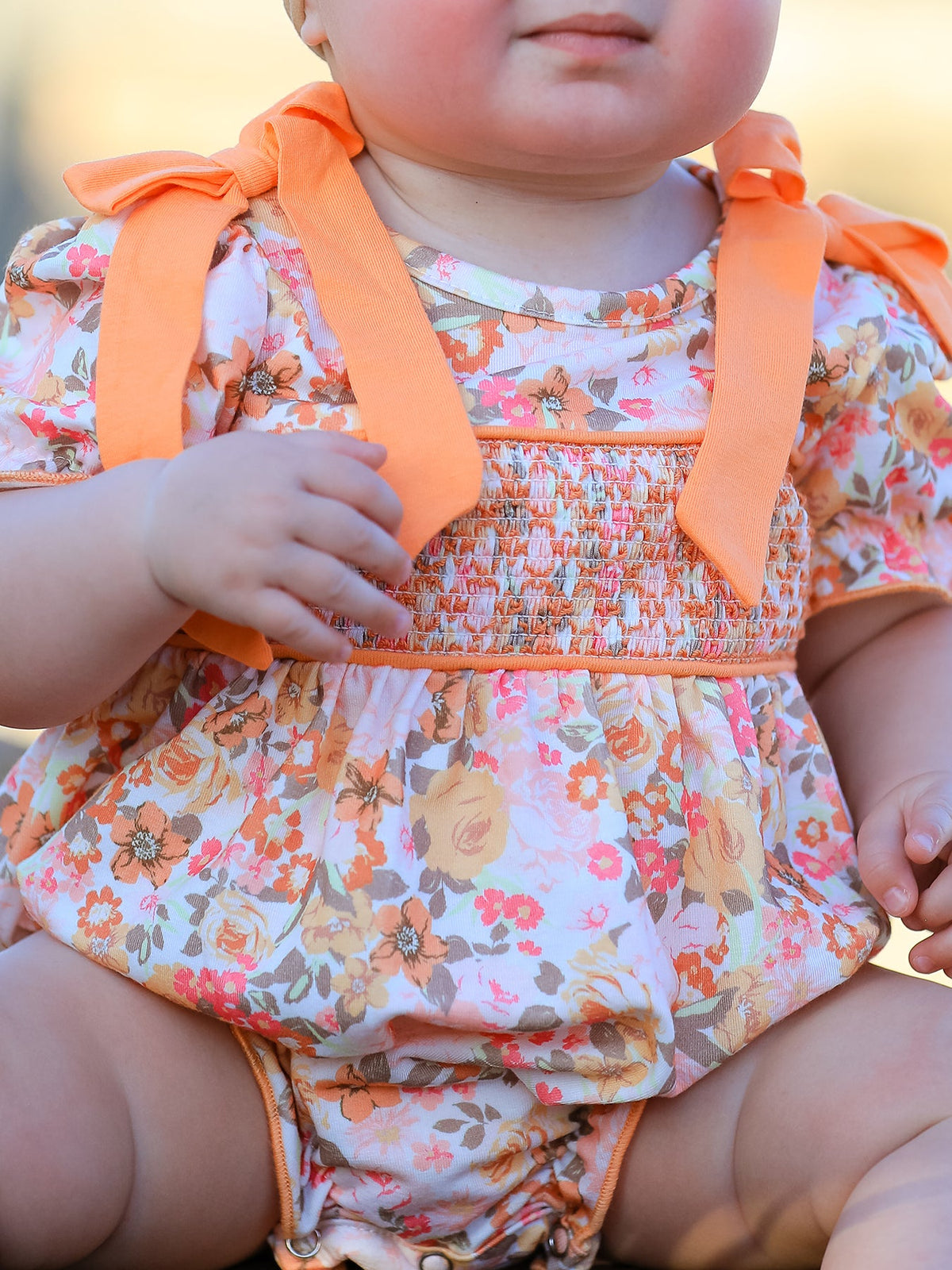 Rylee Faith Designs - Peach Bow Smocked Floral Baby Bubble - alternate view 5