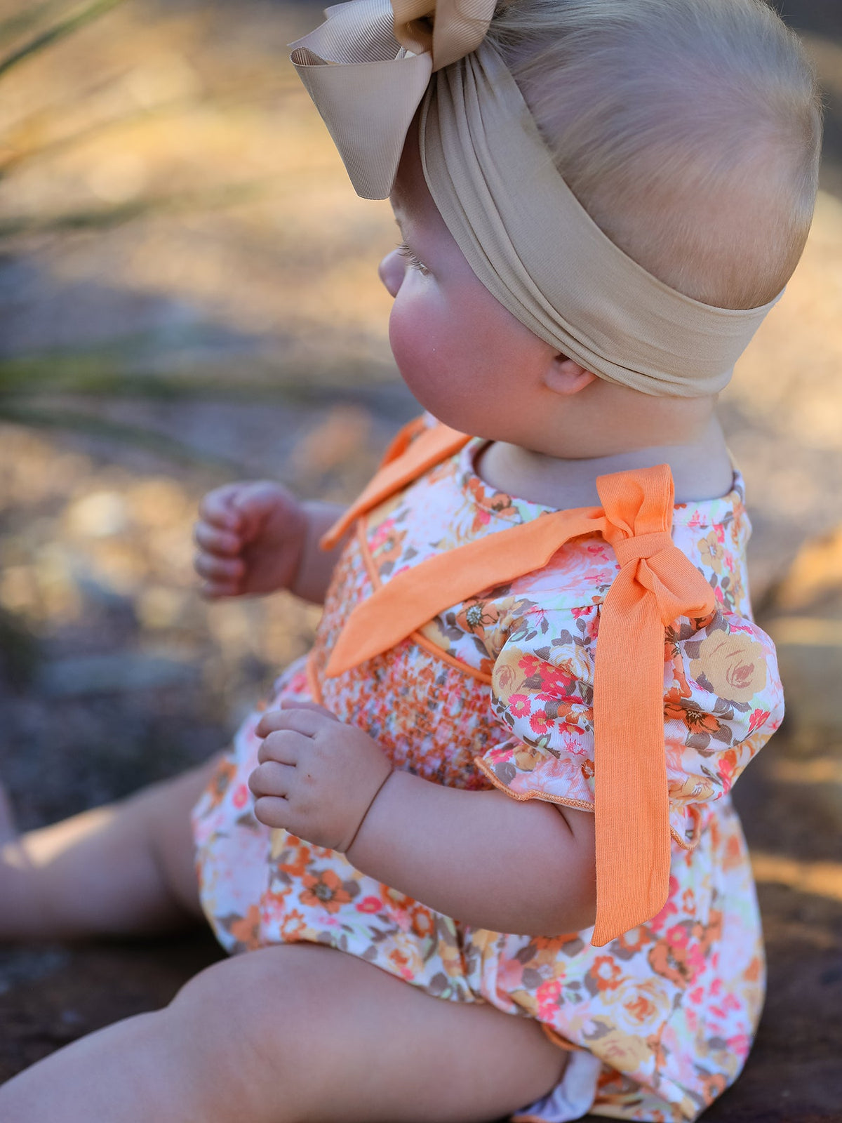 Rylee Faith Designs - Peach Bow Smocked Floral Baby Bubble - alternate view 3