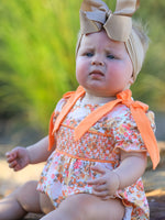 Rylee Faith Designs - Peach Bow Smocked Floral Baby Bubble - alternate view 4