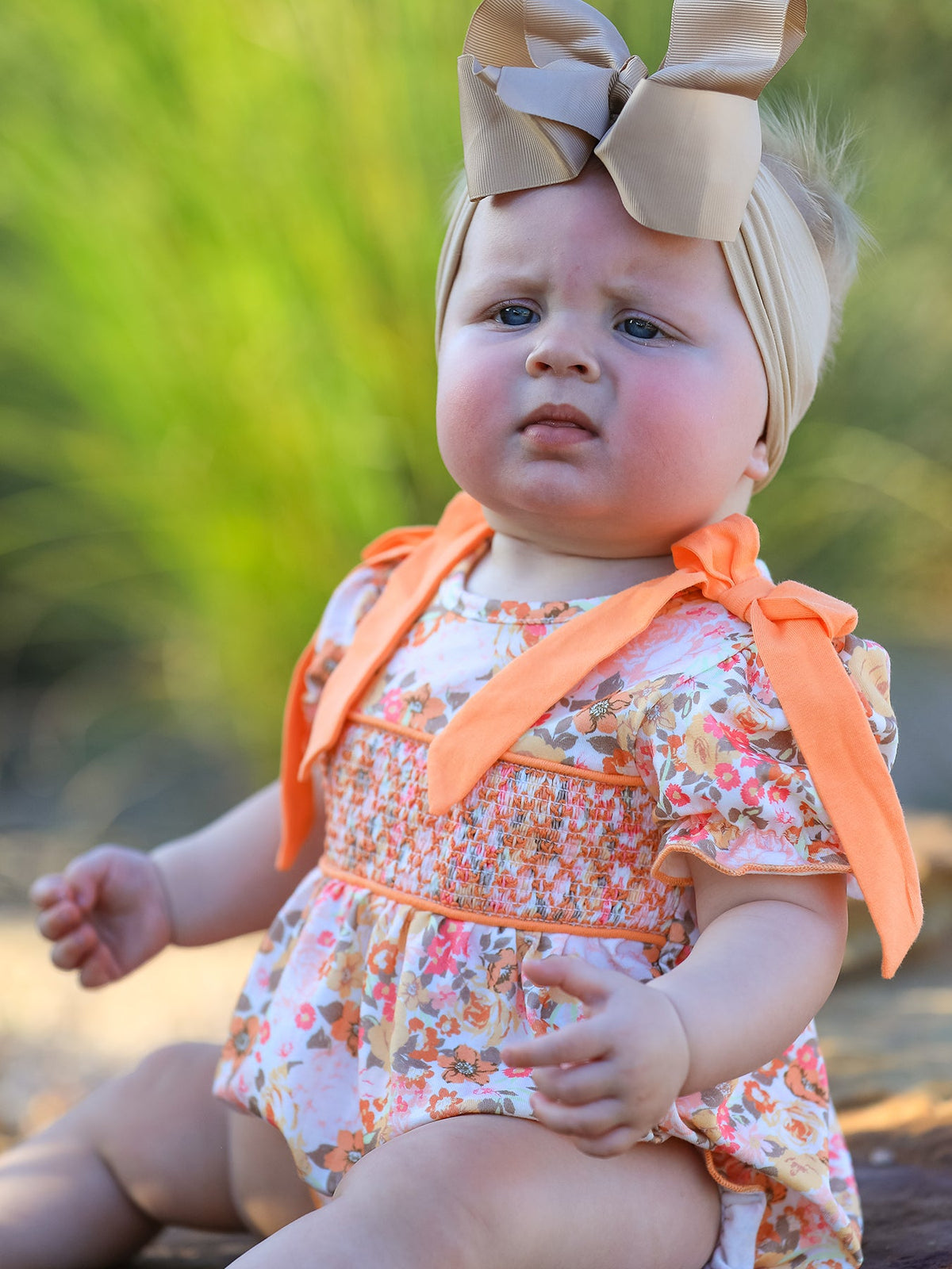 Rylee Faith Designs - Peach Bow Smocked Floral Baby Bubble - alternate view 4