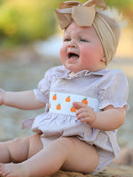 Rylee Faith Designs - Fall Halloween & Thanksgiving Pumpkin Embroidery Smock Plaid Baby Girl Romper - alternate view 3