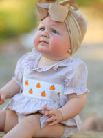 Rylee Faith Designs - Fall Halloween & Thanksgiving Pumpkin Embroidery Smock Plaid Baby Girl Romper - alternate view 4