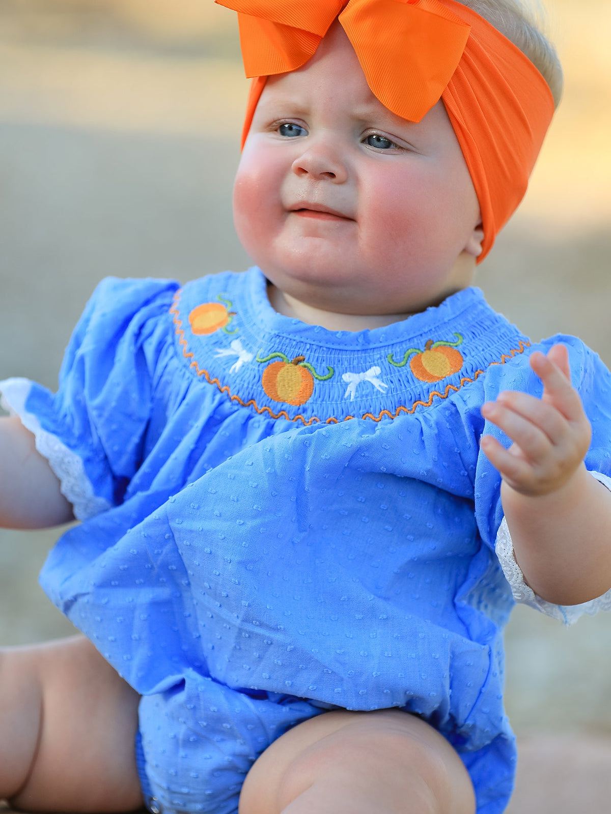 Rylee Faith Designs - Halloween Thanksgiving Pumpkin Smocked Bubble Romper - alternate view 2