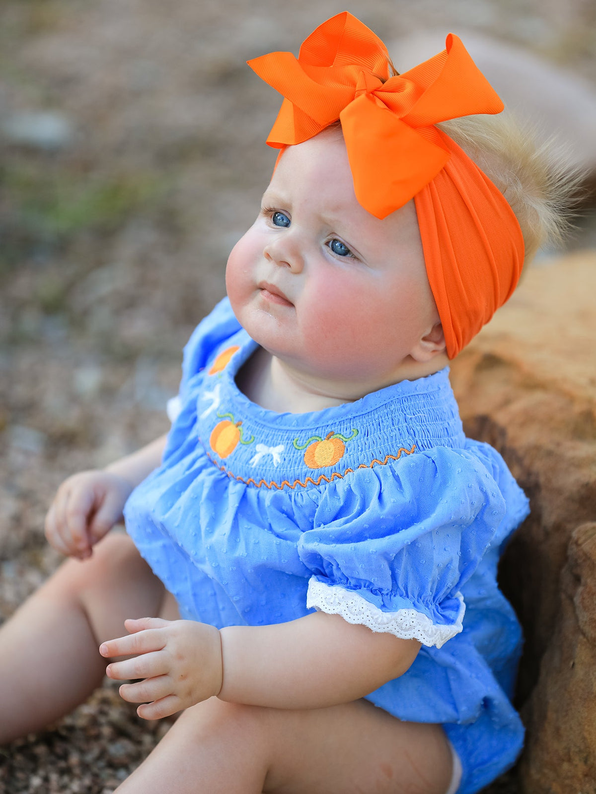 Rylee Faith Designs - Halloween Thanksgiving Pumpkin Smocked Bubble Romper - alternate view 4