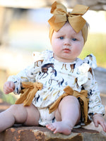 Rylee Faith Designs - Western Horse Girls Romper Bow Ruffle Long Sleeve - alternate view 2