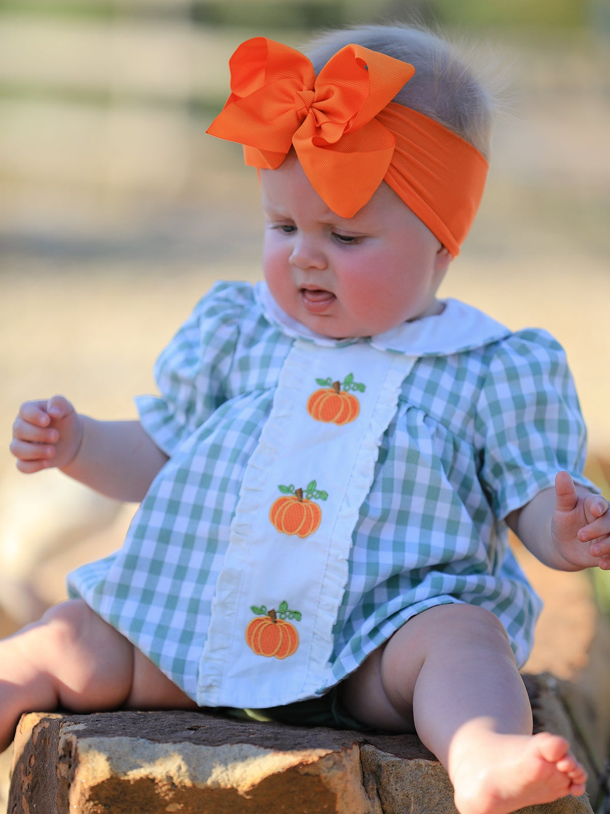 Rylee Faith Designs - Fall Halloween & Thanksgiving Applique Plaid Girls Bloomers Romper Set - alternate view 3