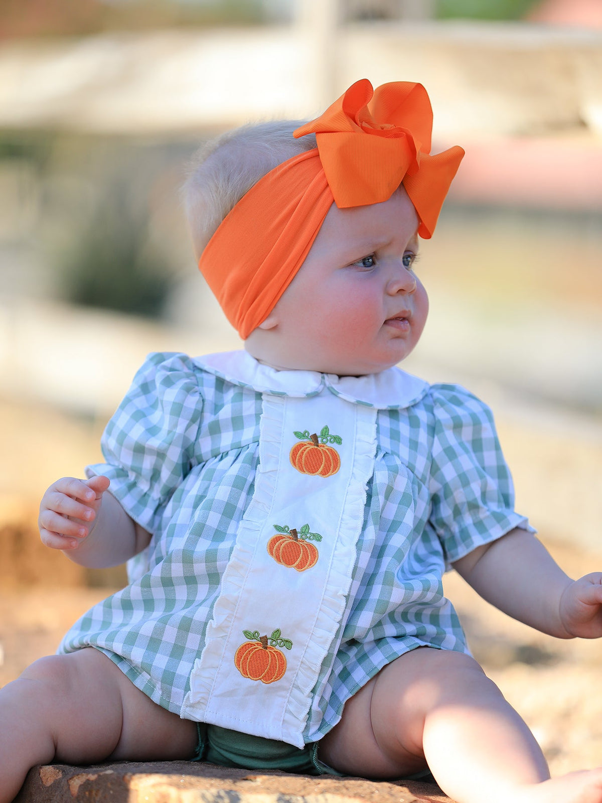 Rylee Faith Designs - Fall Halloween & Thanksgiving Applique Plaid Girls Bloomers Romper Set