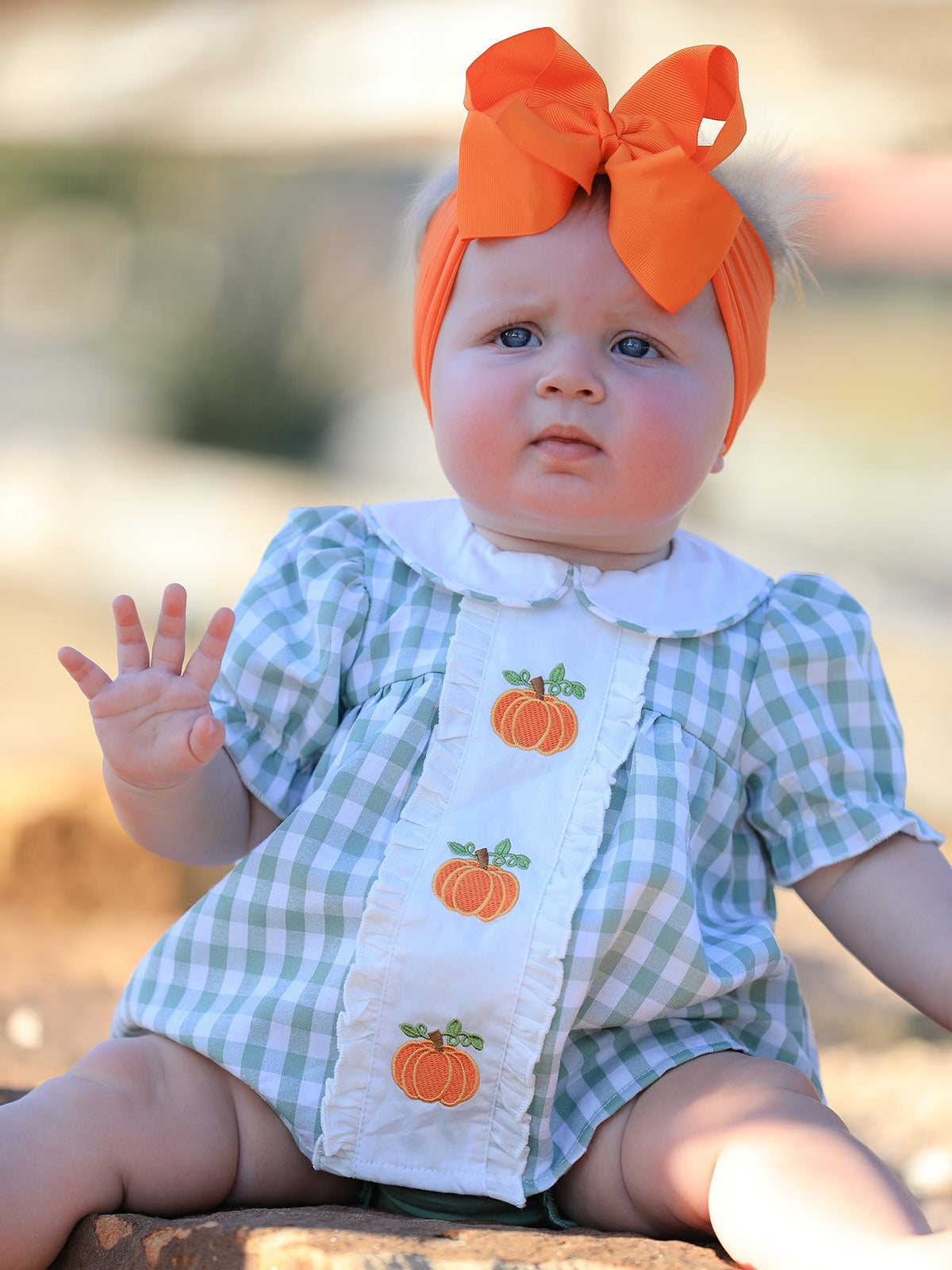 Rylee Faith Designs - Fall Halloween & Thanksgiving Applique Plaid Girls Bloomers Romper Set - alternate view 4