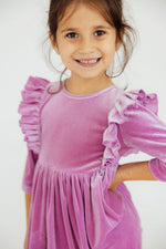 Carnation Pink Velvet Ruffle Twirl Dress - Image 3