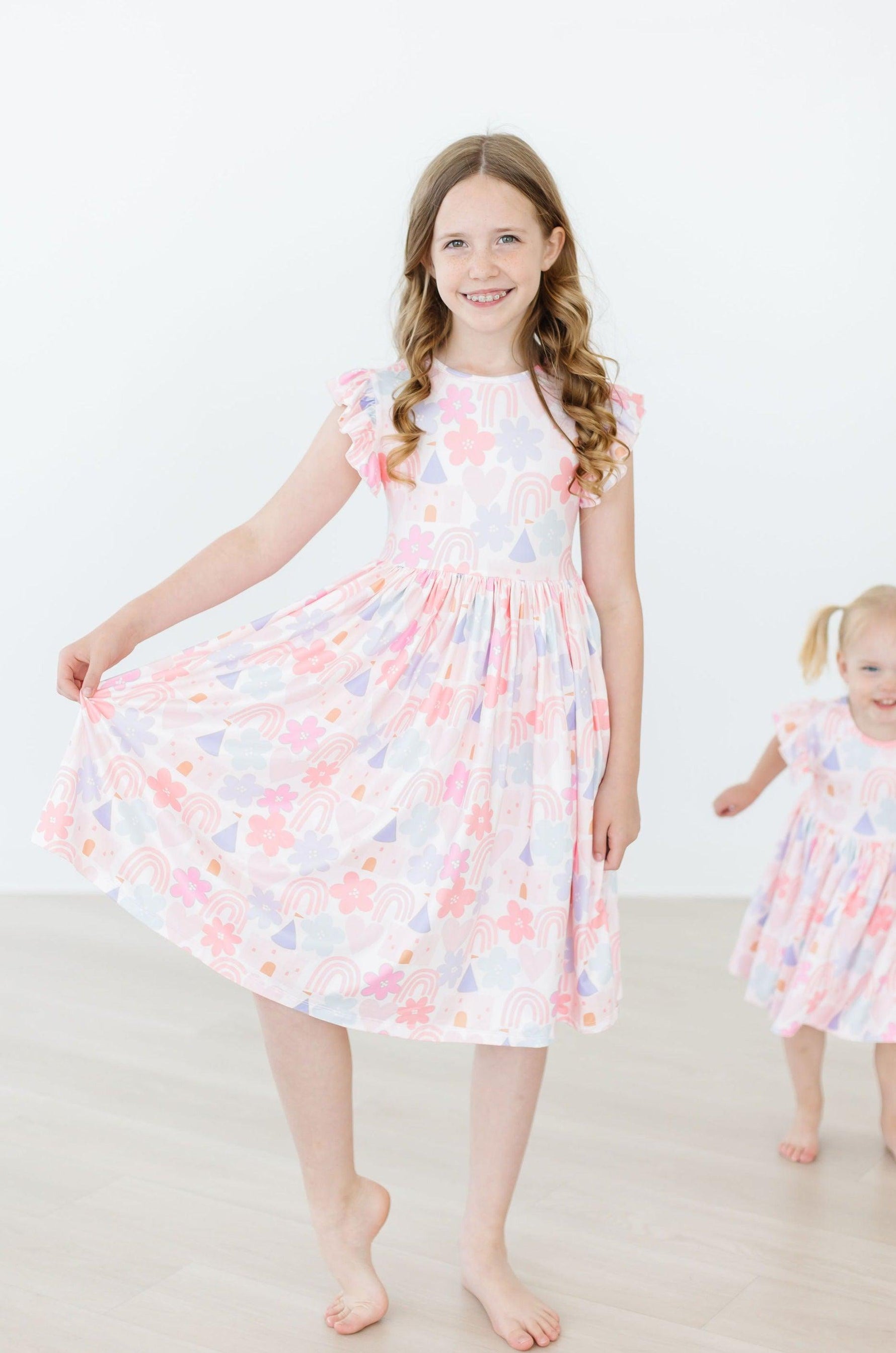 Castles & Rainbows Flutter Sleeve Twirl Dress - Image 9