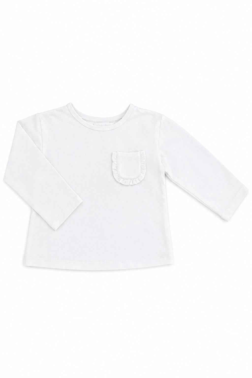 White L/S Ruffle Pocket Tee