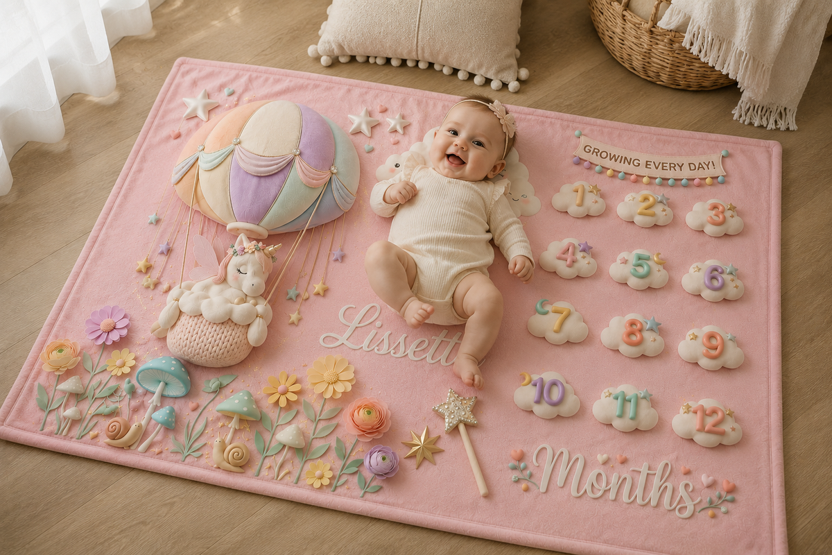 Personalized Baby Milestone Unicorn Blanket with Name | Monthly Photo Keepsake | Custom Unicorn Baby Gift