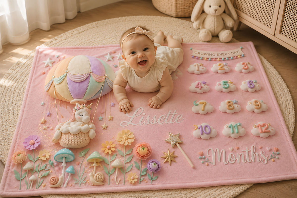 Personalized Baby Milestone Unicorn Blanket with Name | Monthly Photo Keepsake | Custom Unicorn Baby Gift