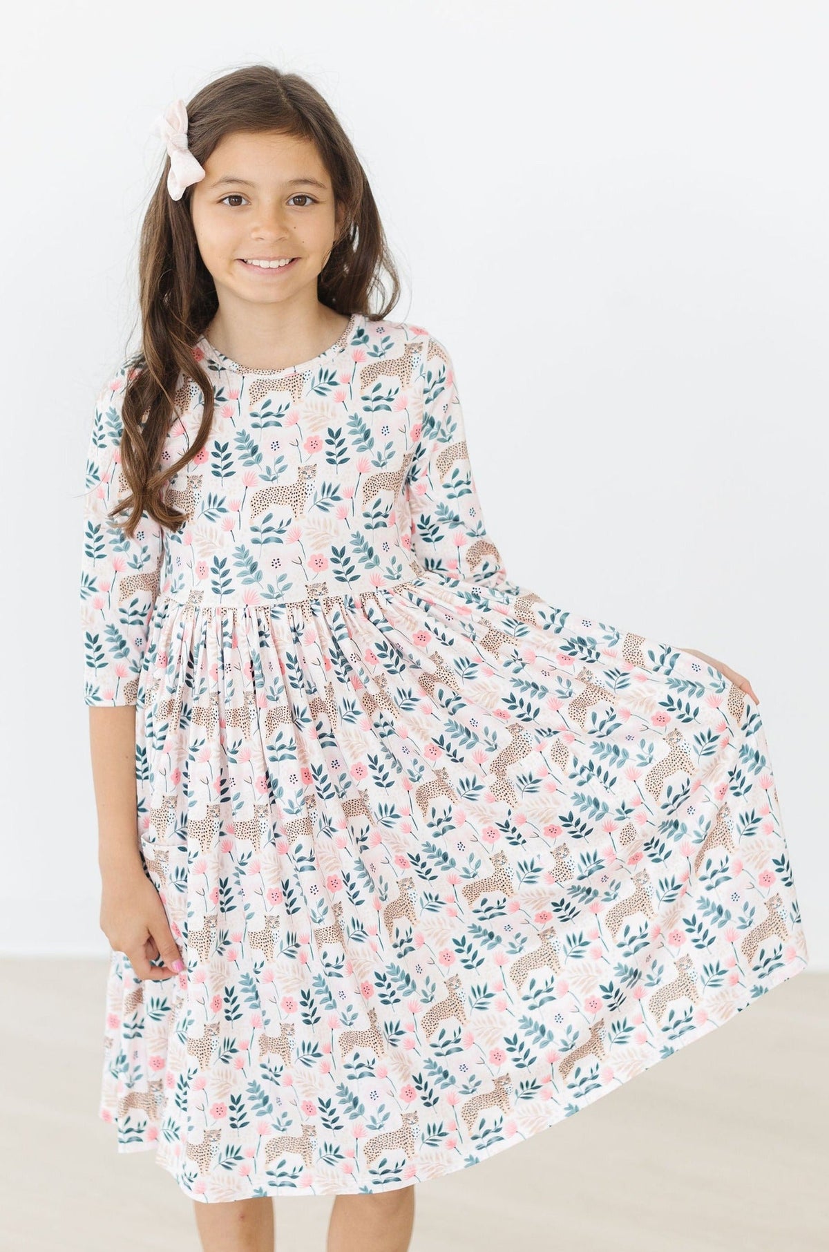 Cheetah Girl 3/4 Sleeve Pocket Twirl Dress - Image 2