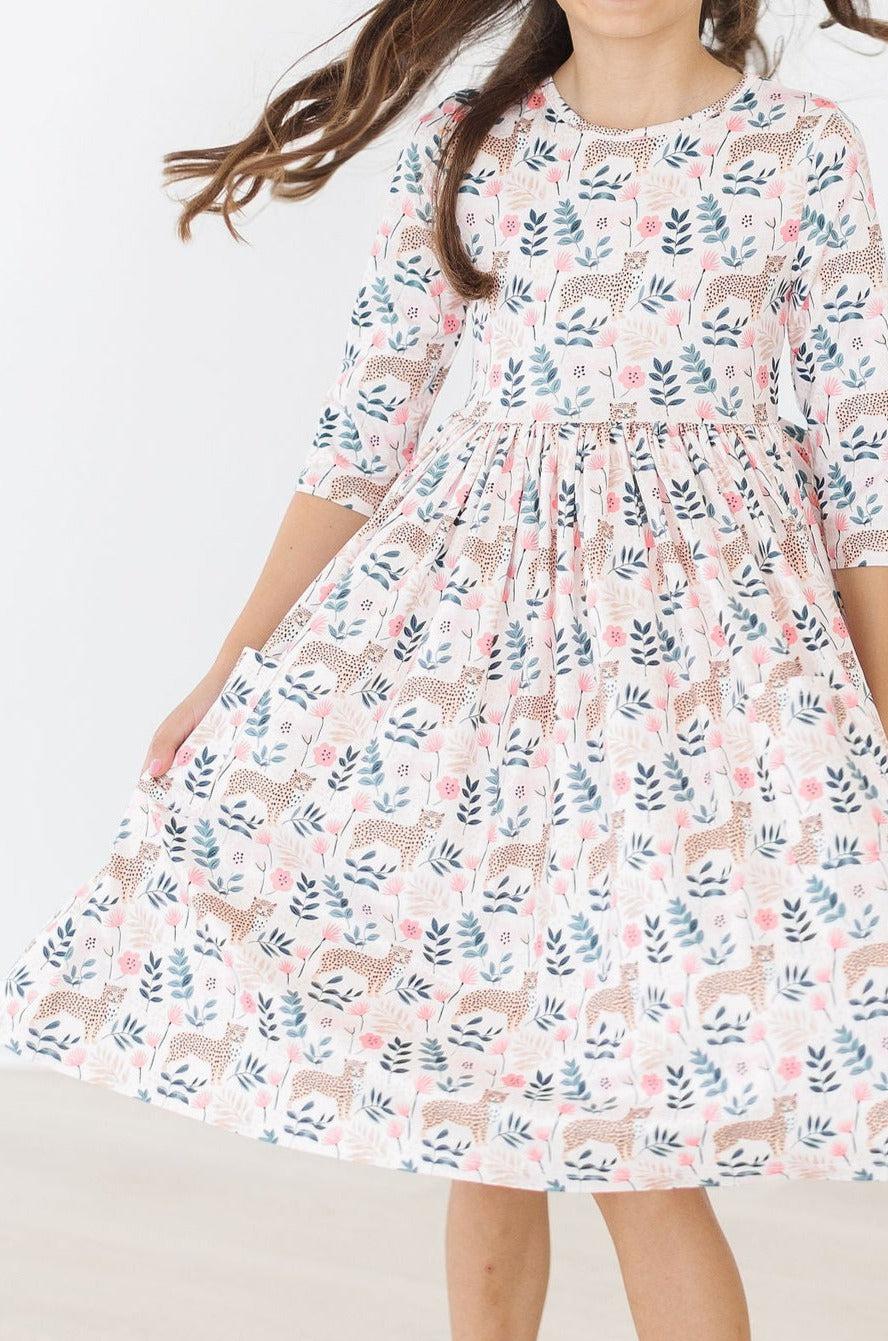 Cheetah Girl 3/4 Sleeve Pocket Twirl Dress - Image 5