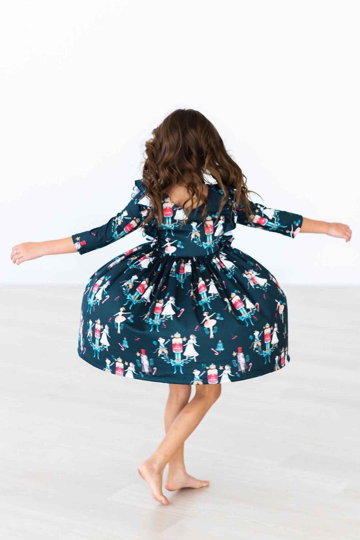Christmas Ballet 3/4 Sleeve Ruffle Twirl Dress