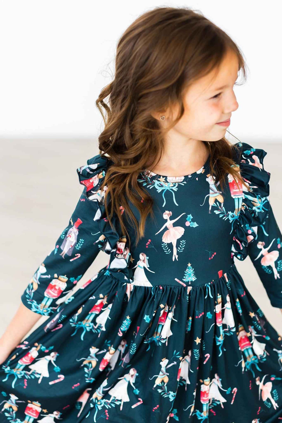Christmas Ballet 3/4 Sleeve Ruffle Twirl Dress