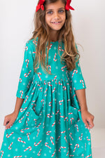 Christmas Candy 3/4 Sleeve Pocket Twirl Dress - Image 7