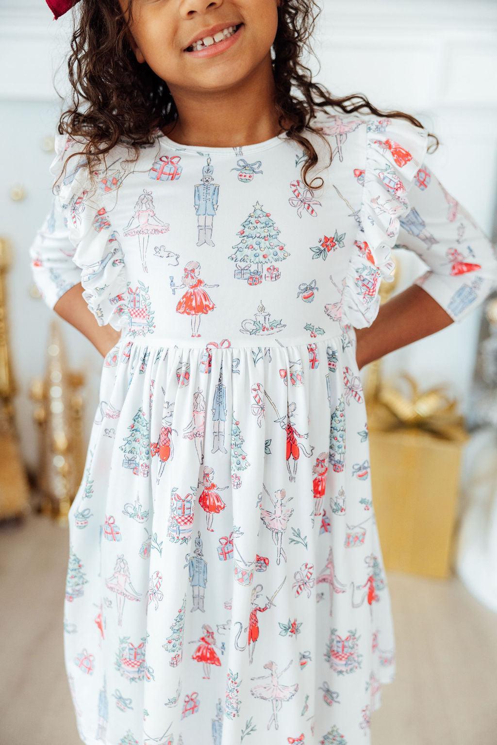 Clara's Christmas 3/4 Sleeve Ruffle Twirl Dress - Image 6