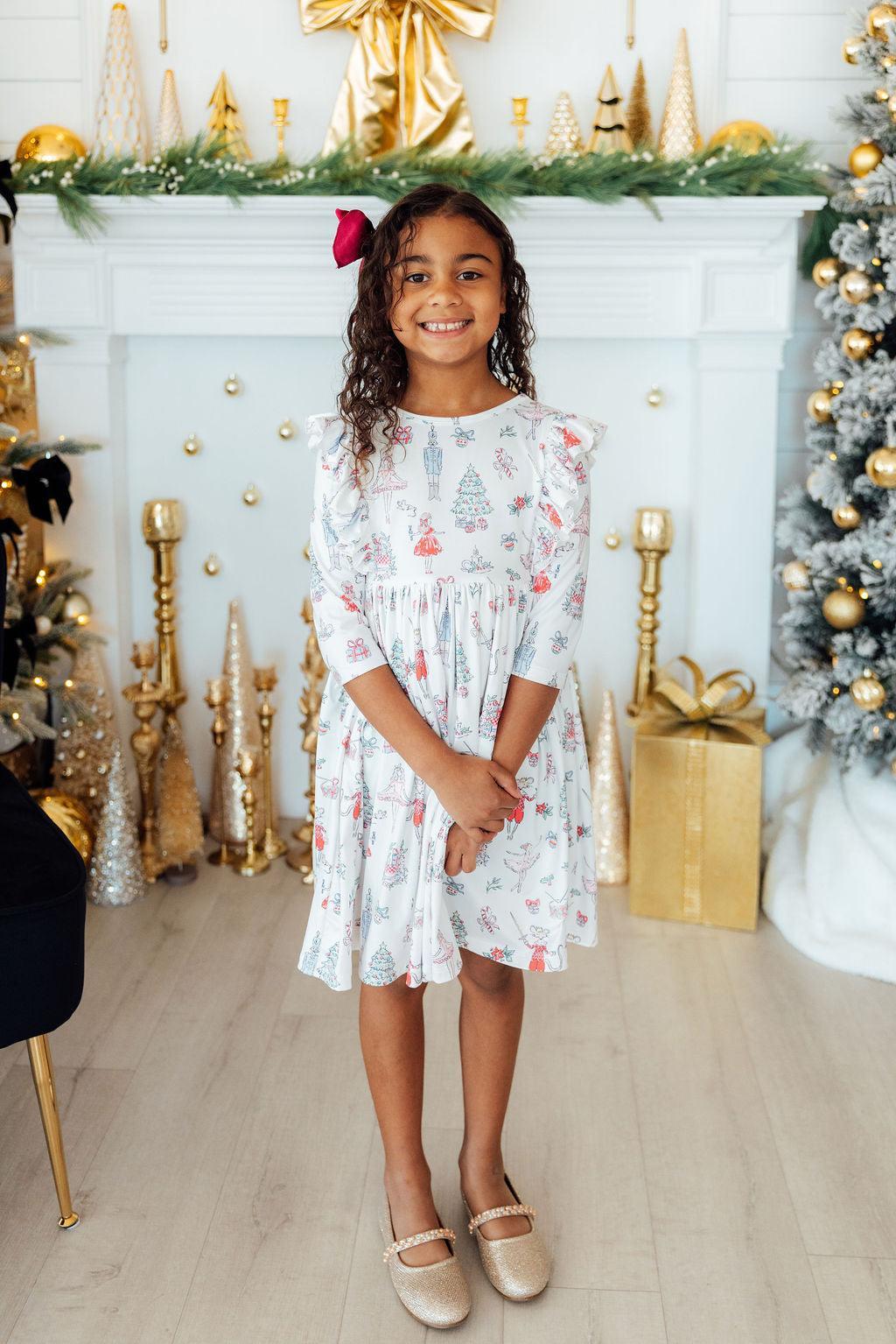 Clara's Christmas 3/4 Sleeve Ruffle Twirl Dress - Image 9