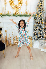 Classic Christmas 3/4 Sleeve Ruffle Twirl Dress - Image 2