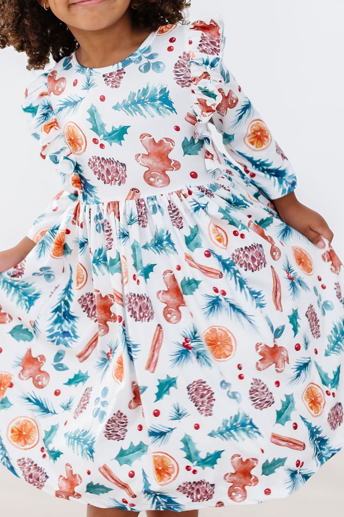 Classic Christmas 3/4 Sleeve Ruffle Twirl Dress - Image 3