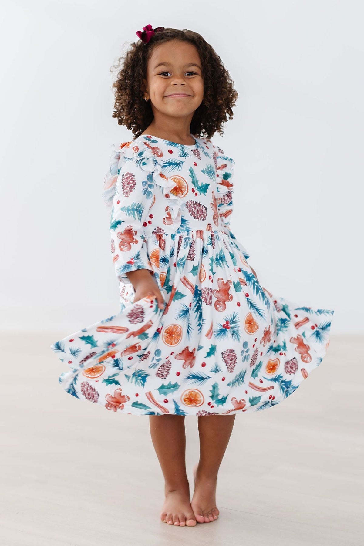 Classic Christmas 3/4 Sleeve Ruffle Twirl Dress - Image 4