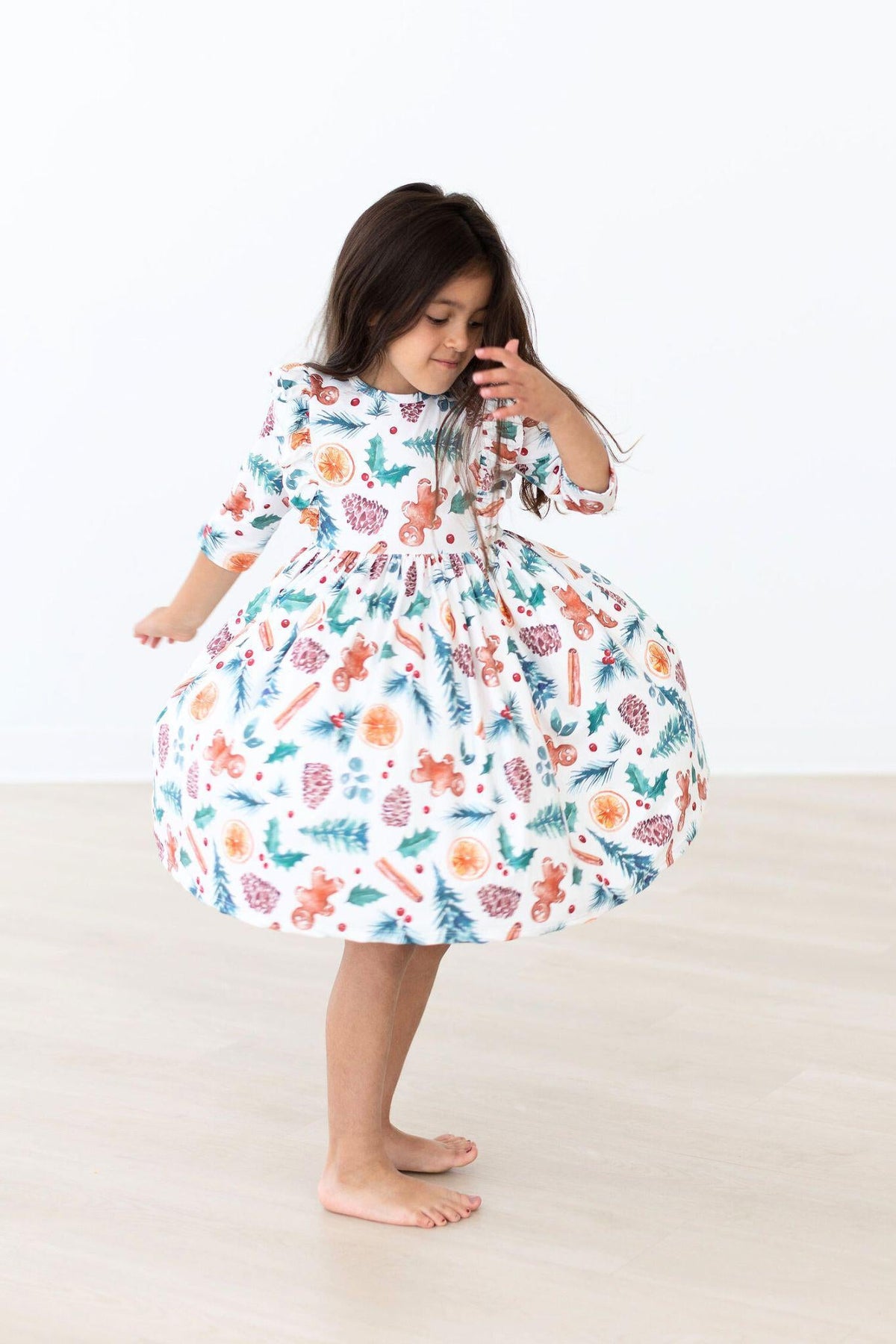 Classic Christmas 3/4 Sleeve Ruffle Twirl Dress - Image 6