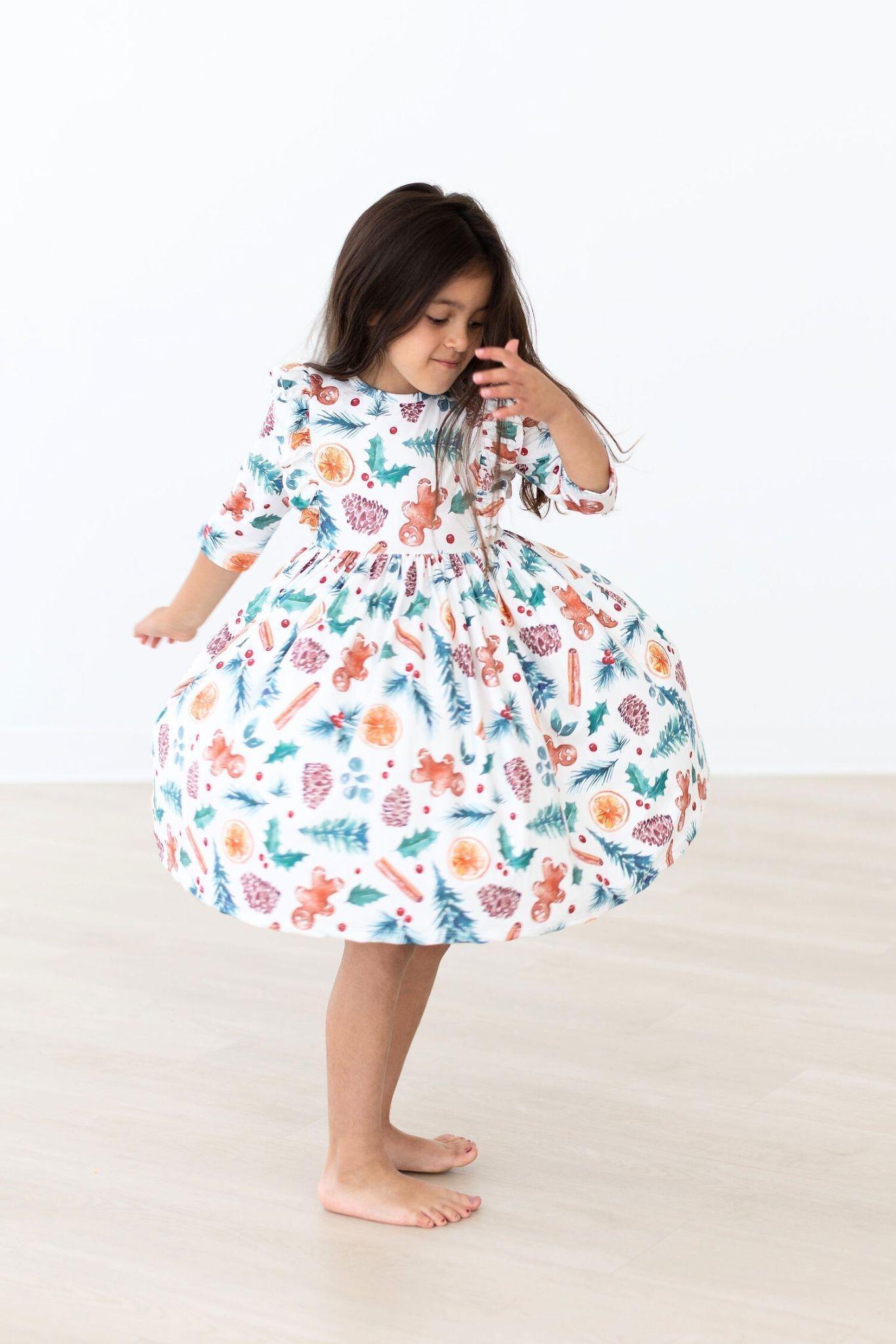 Classic Christmas 3/4 Sleeve Ruffle Twirl Dress - Image 6