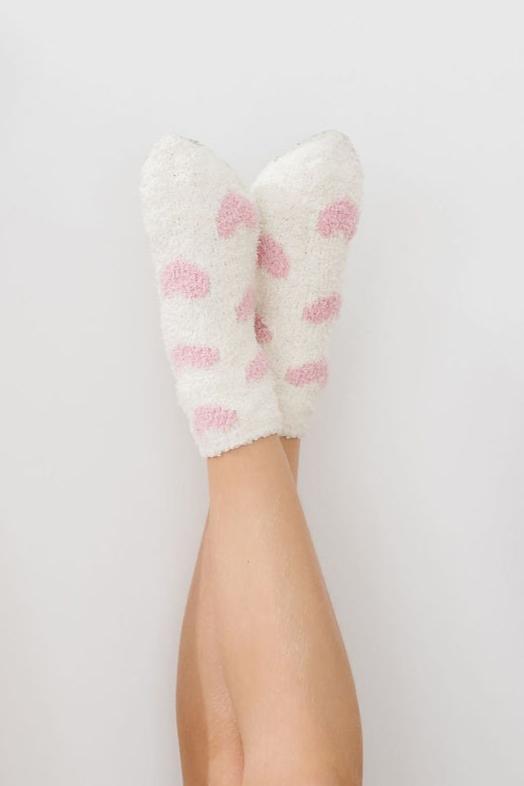 Coconut/Light Pink Heart Cozy Socks - Image 4