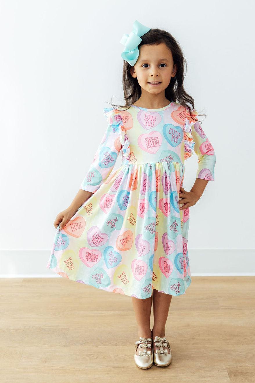 Conversation Hearts 3/4 Sleeve Ruffle Twirl Dress - Image 2