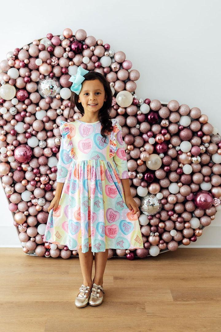 Conversation Hearts 3/4 Sleeve Ruffle Twirl Dress - Image 3