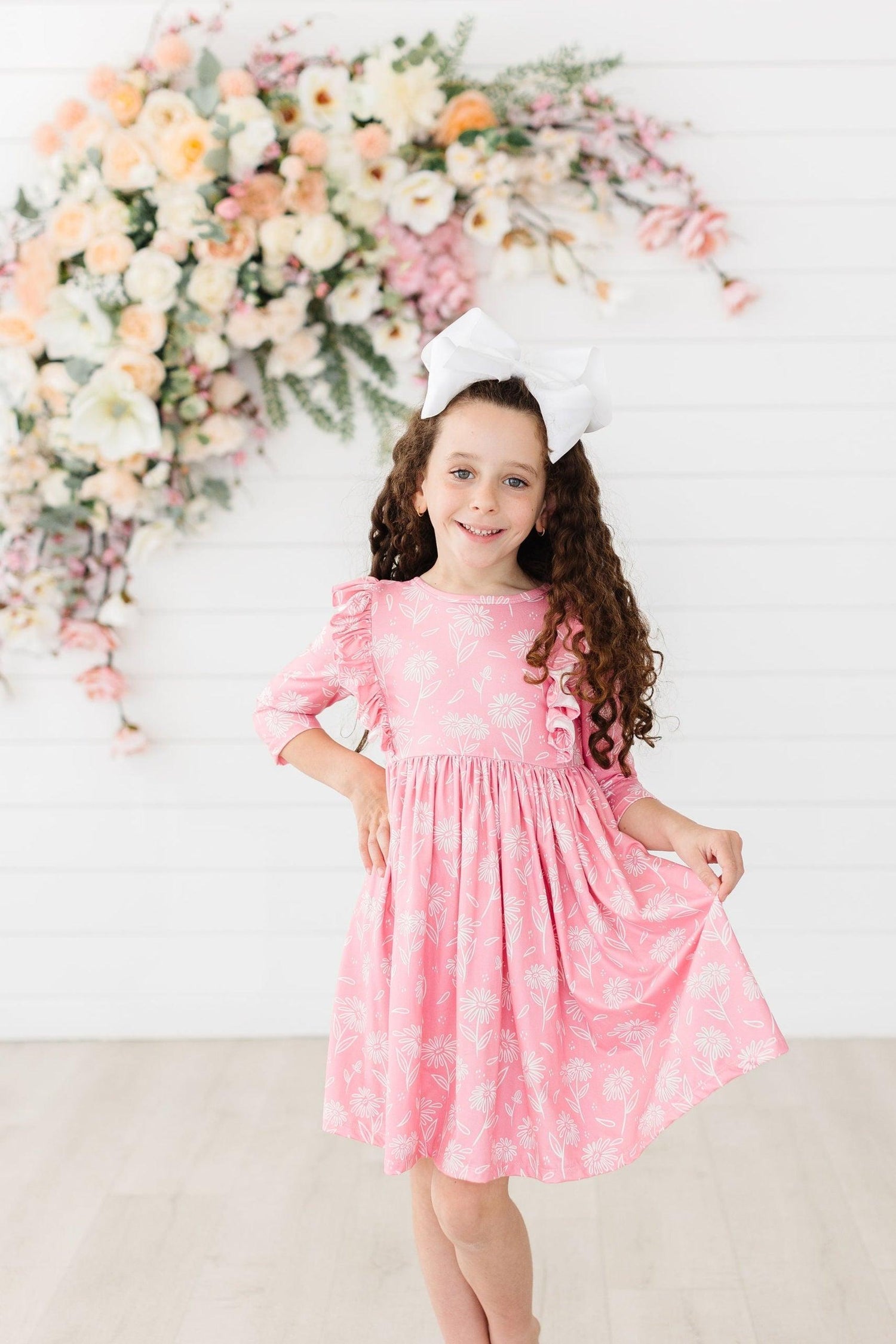 Dahlia Doodles 3/4 Sleeve Ruffle Twirl Dress - Image 3