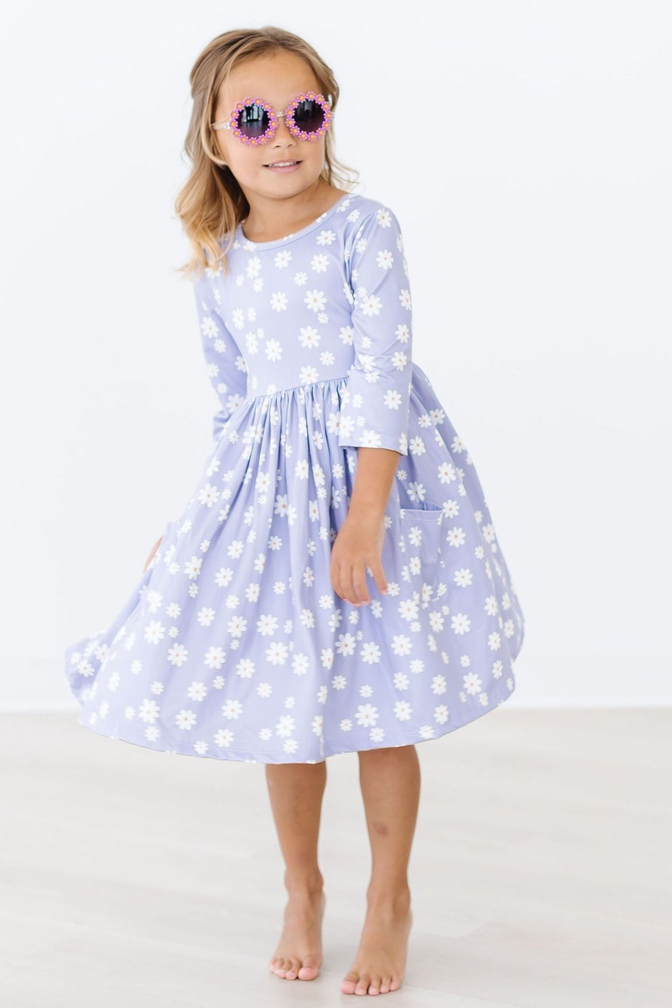 Dainty Daisies 3/4 Sleeve Pocket Twirl Dress - Image 2