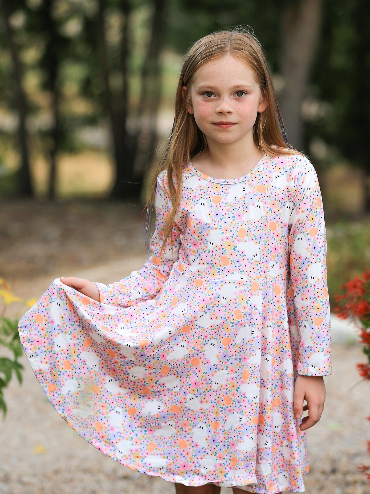 Rylee Faith Designs - Halloween Ghost Print Girls Twirl Dress Long Sleeve - alternate view 2